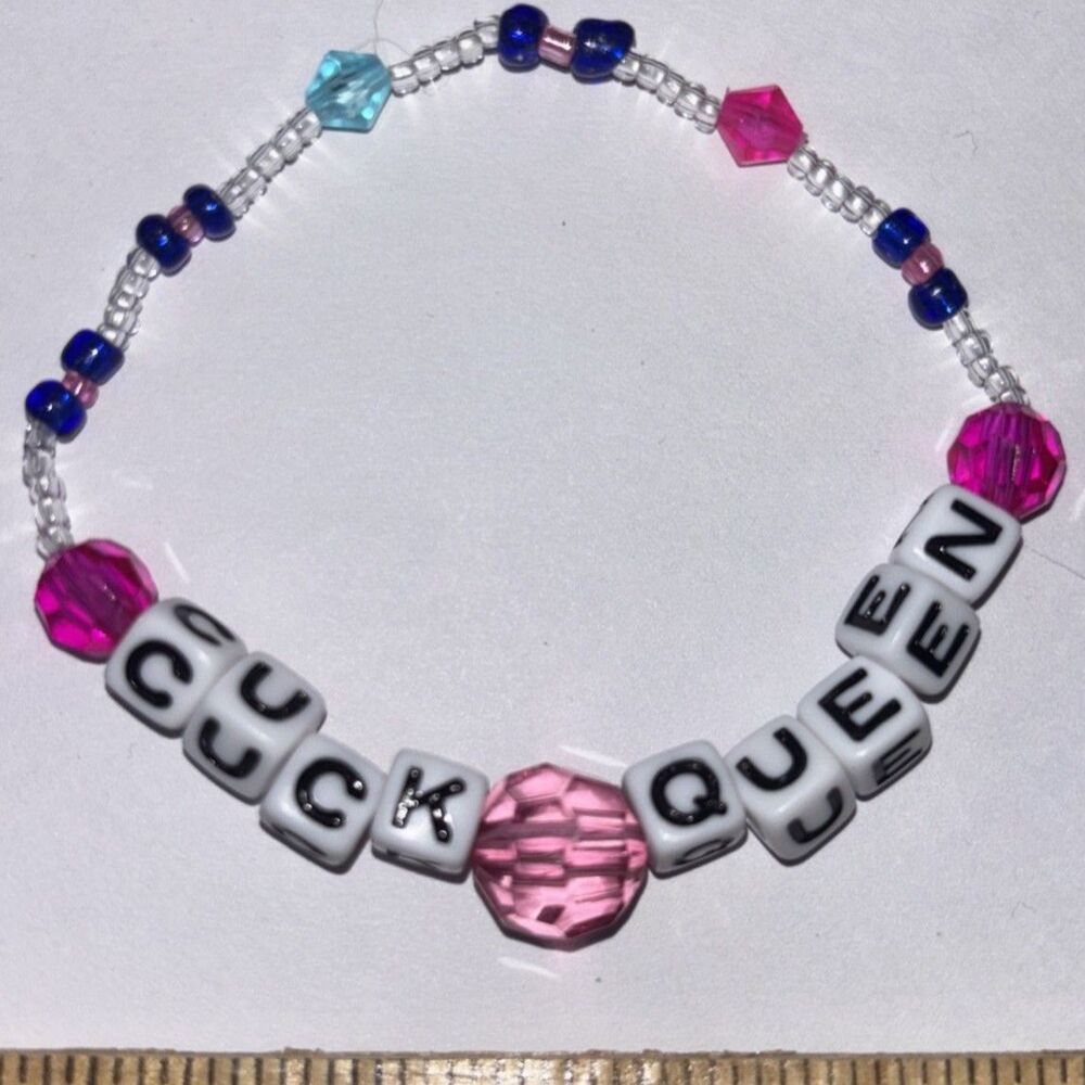 Handmade C Queen Letter Bead Bracelet Pink Purple Y2K Kandi Charm Jewelry